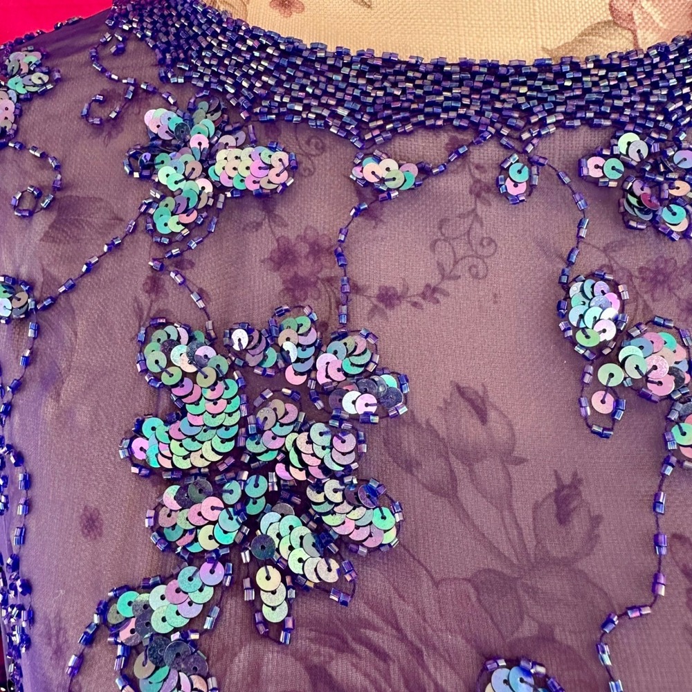 Sequin Beaded Sheer Purple Tunic Top XL Vintage Y2K Lillie Rubin‎ Glam Party - Picture 5 of 17